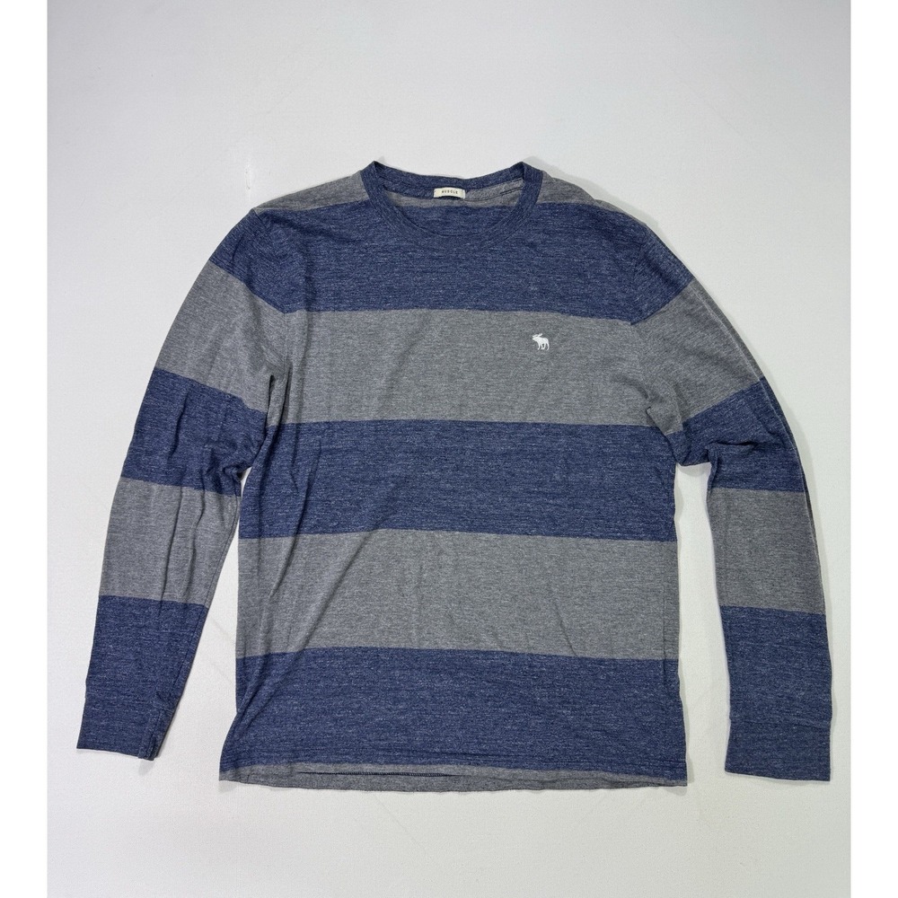 Abercrombie & Fitch Shirt Mens 40" Chest Blue Grey Striped Muscle Long Sleeve